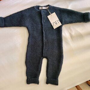 Zara GARTER STITCH JUMPSUIT petrol blue 3-6M